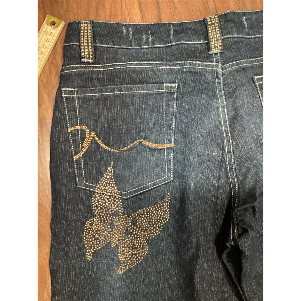 GX Know Who You Are Jeans Women 5 Baggy Wide Leg Capri Dark Wash